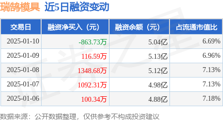瑞鹄模具：1月10日融资买入243218万元融资融券余额504亿元(图1)